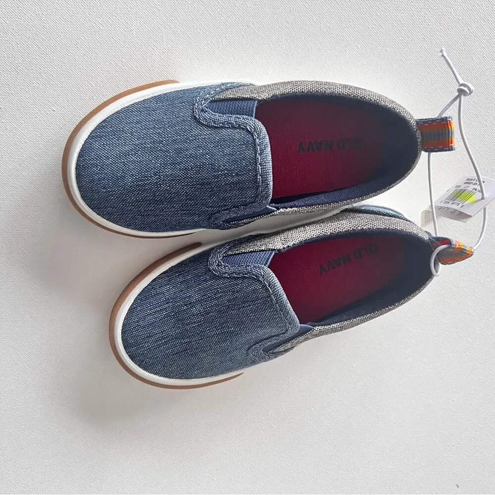 Old Navy Toddler Boy Pull On tab Slip On Chambray Blue Sneakers Sz 6